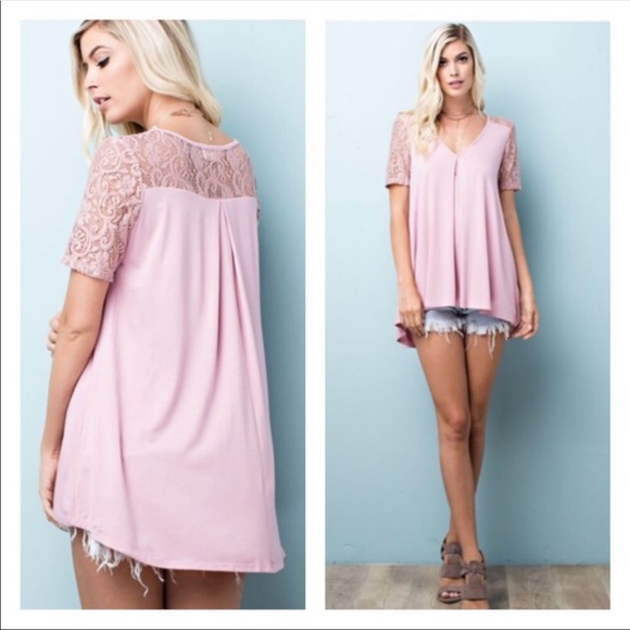 Blush Pink Lace Sleeves Top - Picture 2 of 3